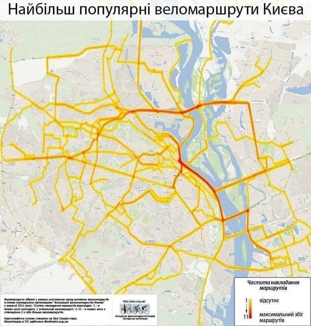 Mappa delle piste ciclabili di Kiev