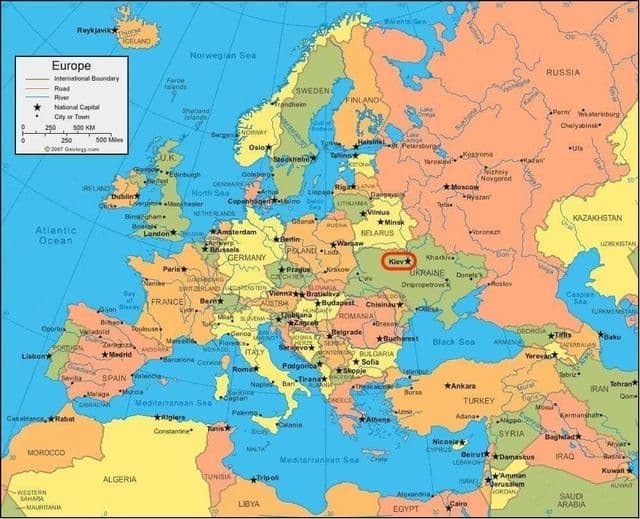 Posizione di Kiev sulla mappa del mondo