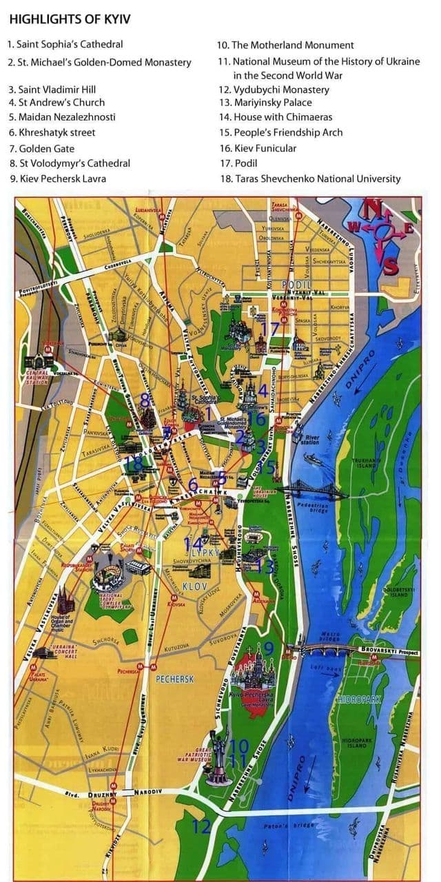Mappa turistica di Kiev