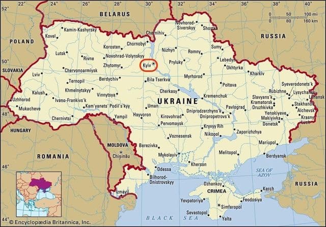 Kiev sulla mappa dell'Ucraina