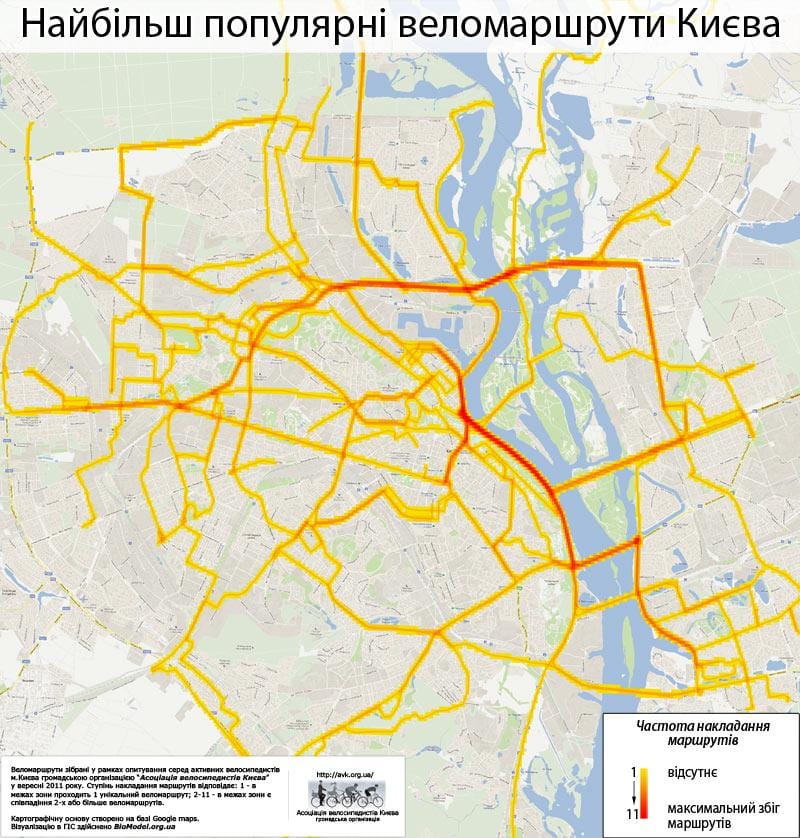 Mappa delle piste ciclabili di Kiev